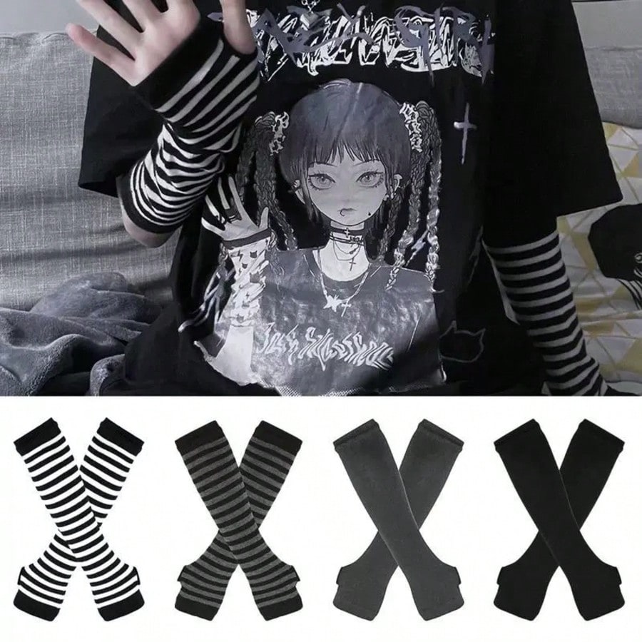 Women'S Y2K Accessories - 1 Pair Y2K Punk Striped Knitted