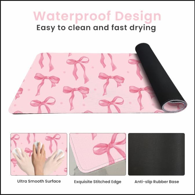 Pink Bow Desk Mat, Large Mouse - Women Accessories Images 评论和价格
