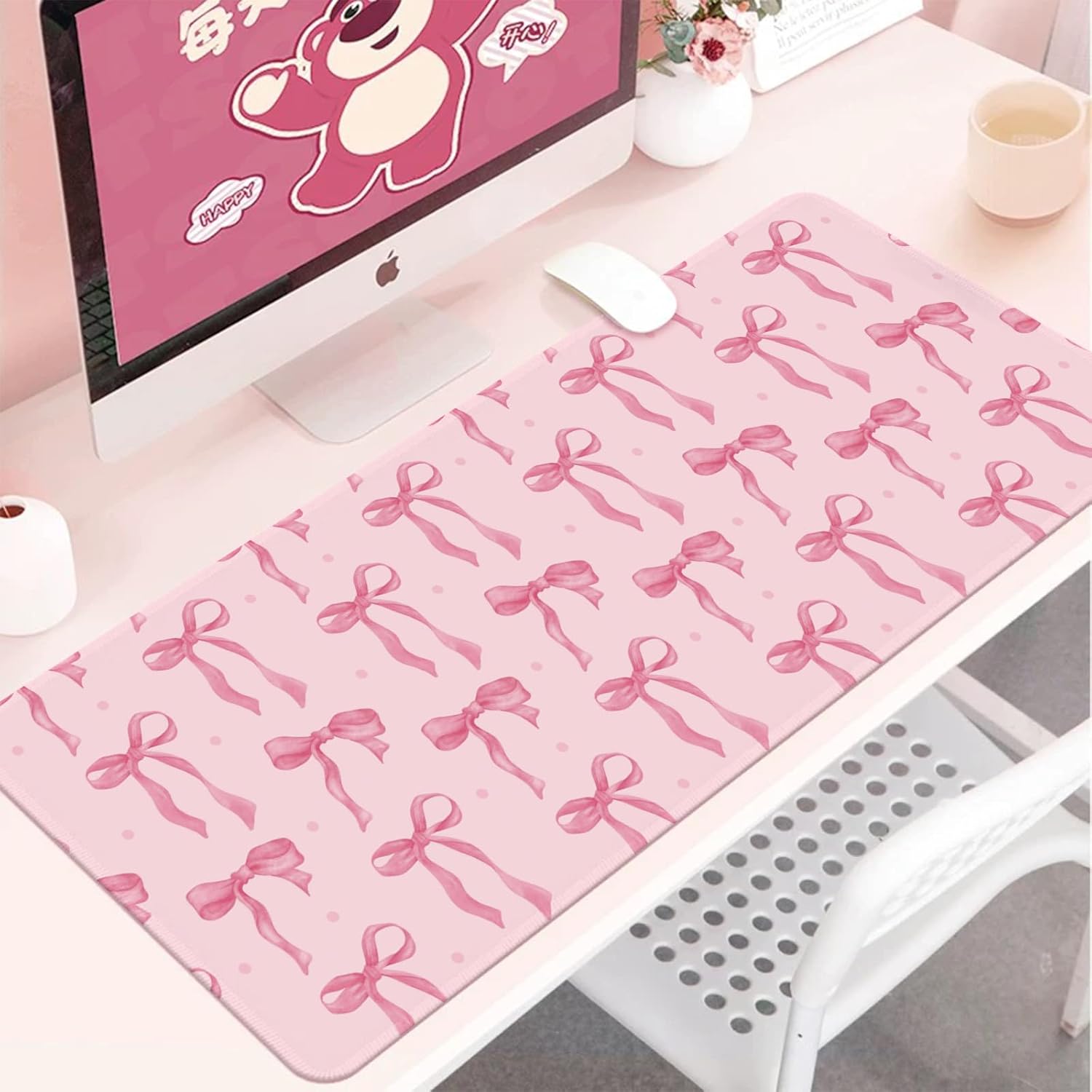Pink Bow Desk Mat, Large Mouse - Women Accessories Images 评论和价格